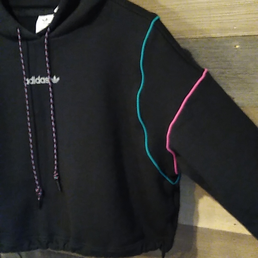 Adidas Black Cropped Hoodie. Women's. Sz L Retro inspired. - Picture 5 of 8